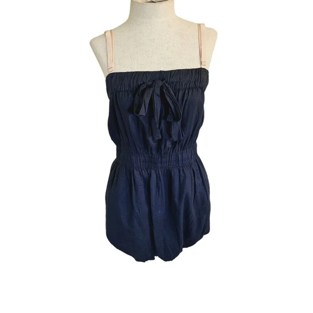 J. Crew Navy Romper with Blush Straps